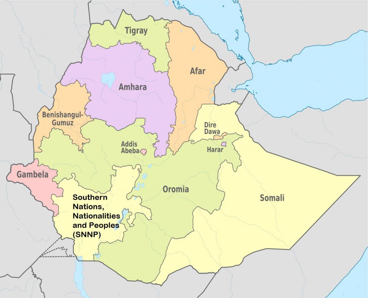Рэгіянальных дзяржаў Эфіопіі карце