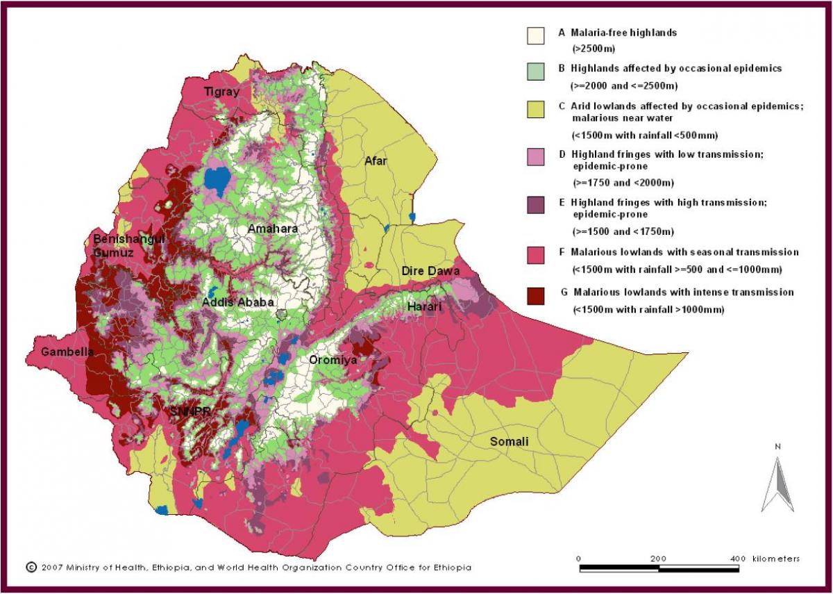 карта Эфіопіі малярыі