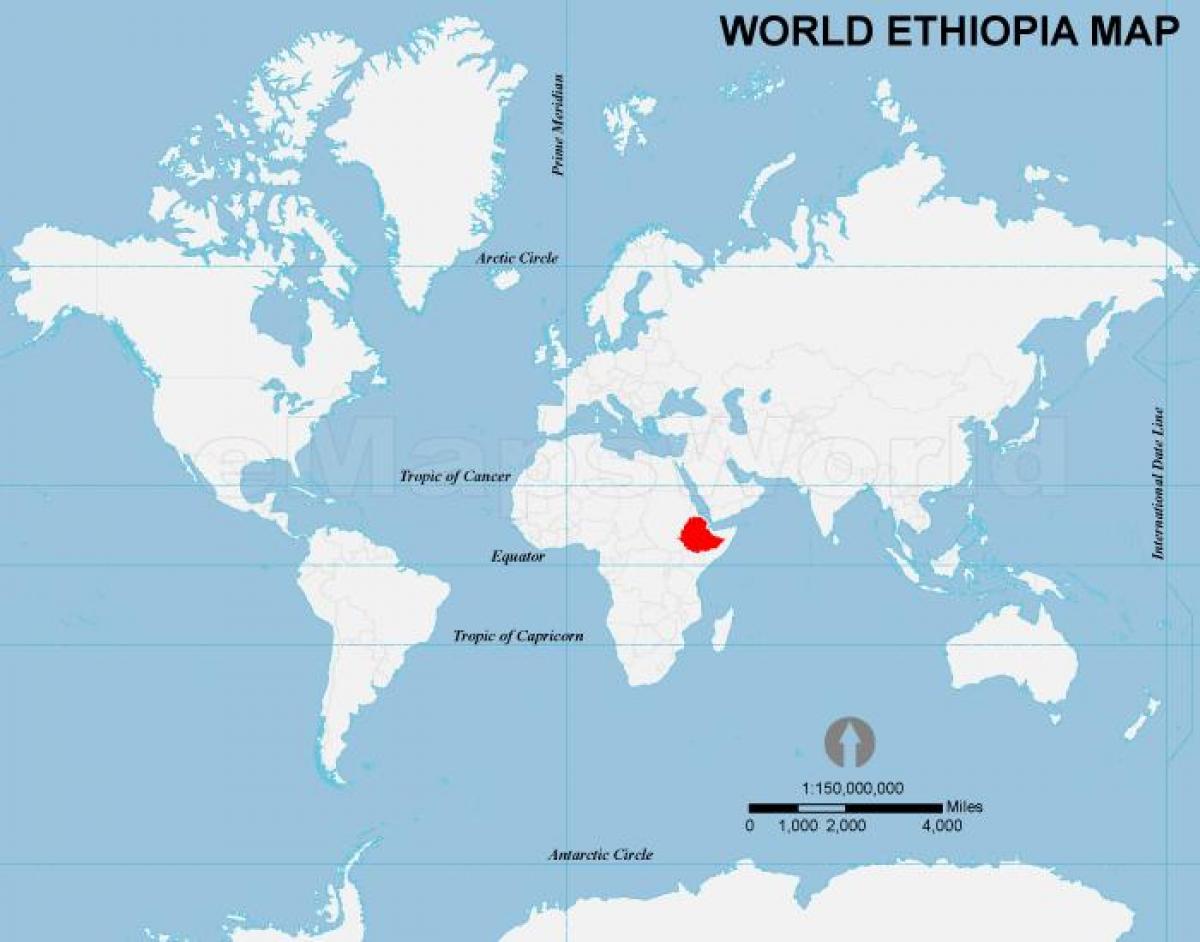 размяшчэнне на карце свету Эфіопія 
