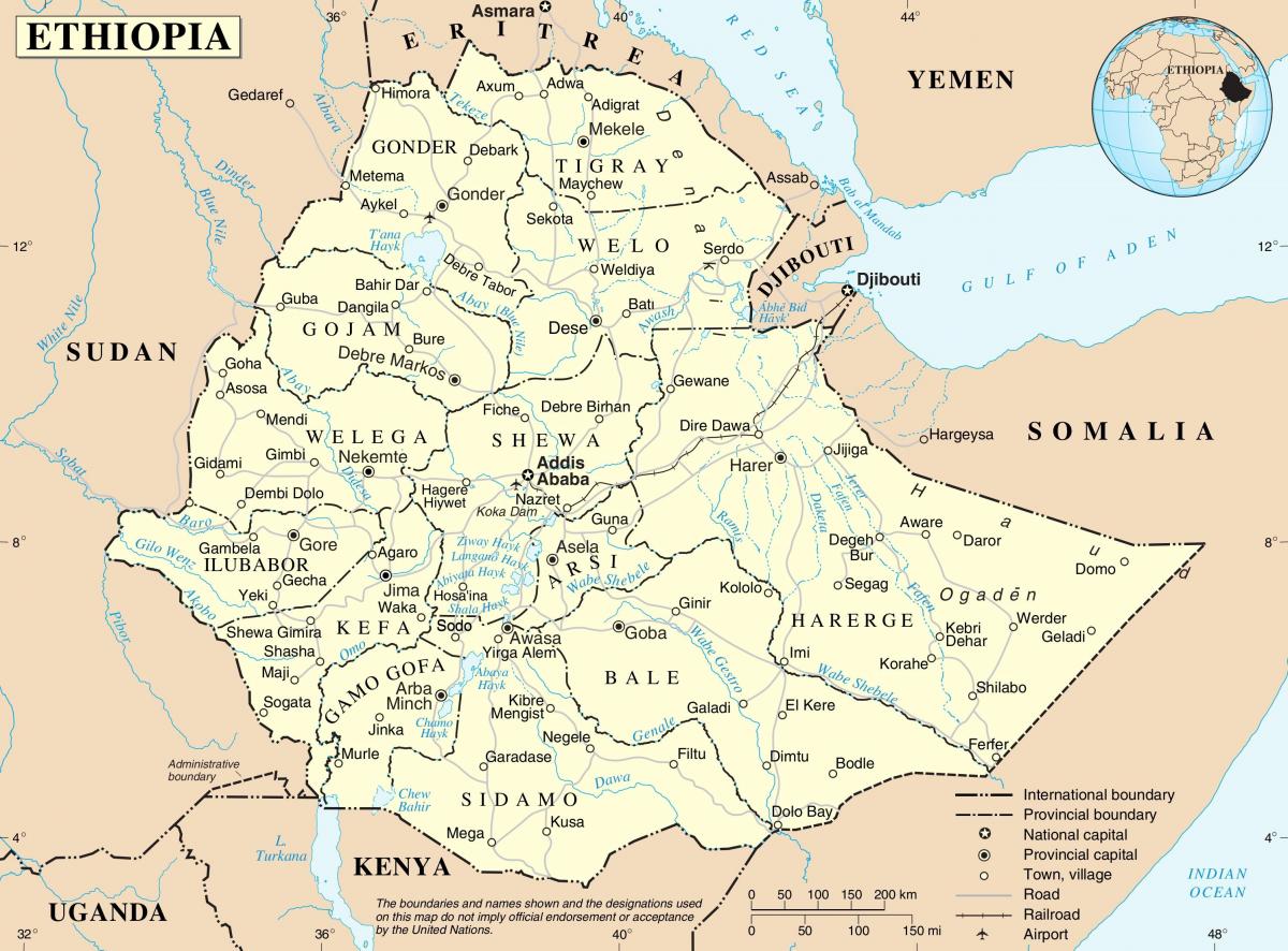 палітычная карта Эфіопіі