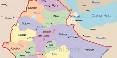 Эфіопія карта з гарадамі