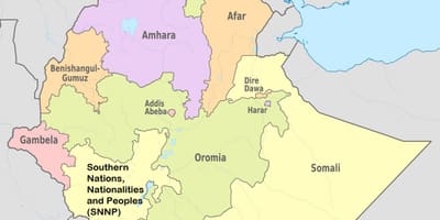 Карта рэгіёну амхара ў Эфіопіі 